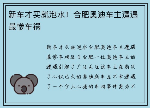 新车才买就泡水！合肥奥迪车主遭遇最惨车祸