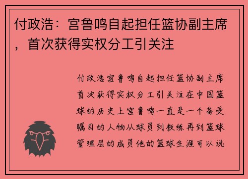 付政浩：宫鲁鸣自起担任篮协副主席，首次获得实权分工引关注